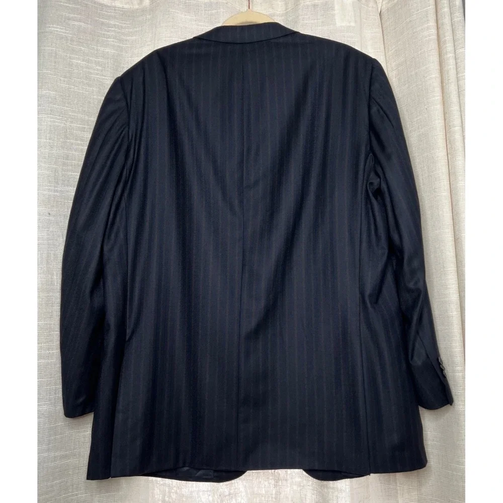 Ermegegildo Zegna 100% Wool Blazer Navy Blue Brown Stripe Men's Size EU 58 US 48